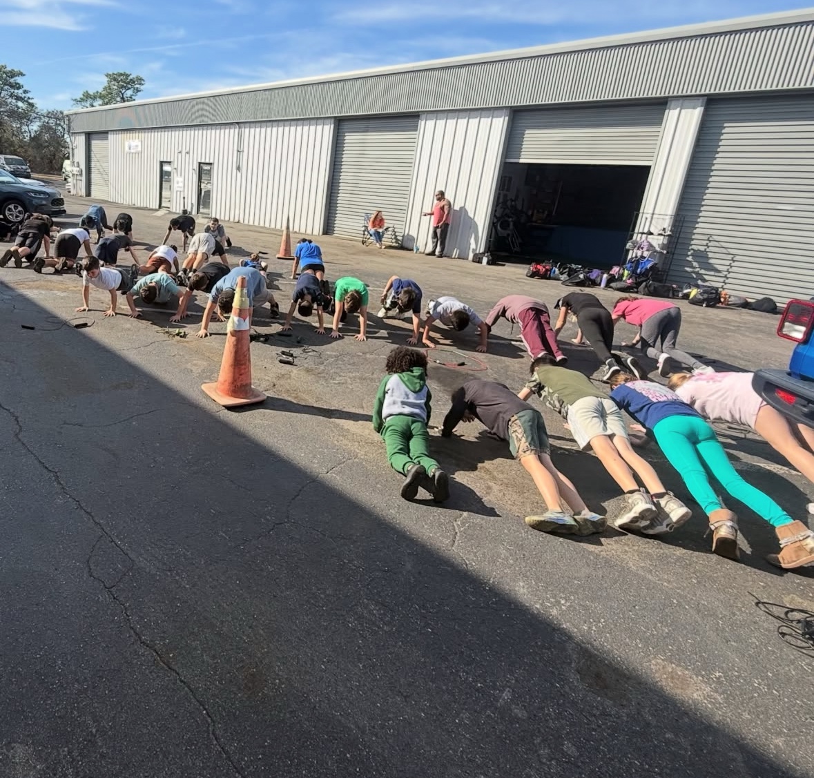 Young boxers training together outdoors